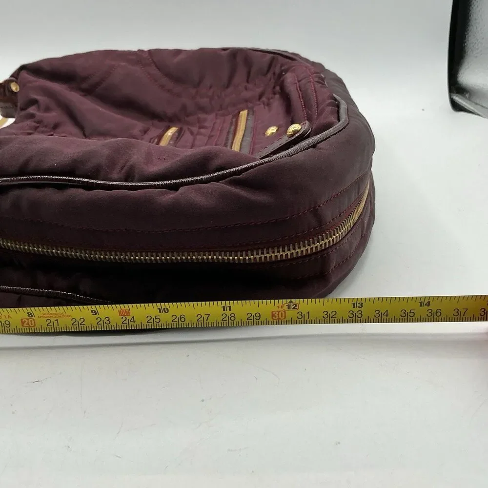 Tod’s Pashmy Burgundy Nylon Patent Leather Hobo Shoulder Bag Gold Hardware